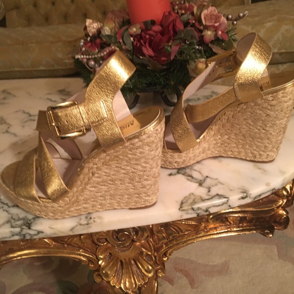 Michael Kors gold Giovanni leather espadrille wedges size 7.5 ex condition - Picture 4 of 5